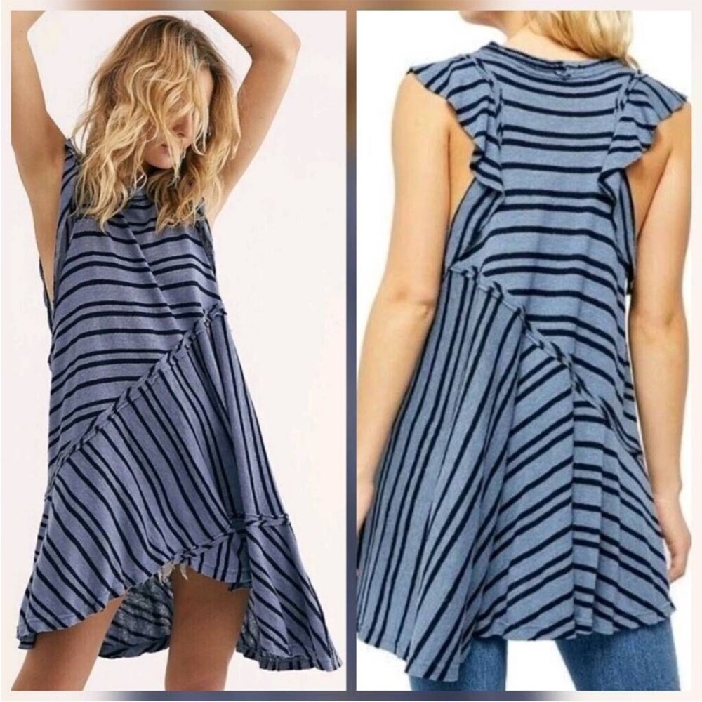 Free People | Blue Striped Between the lines linen blend tunic/dress